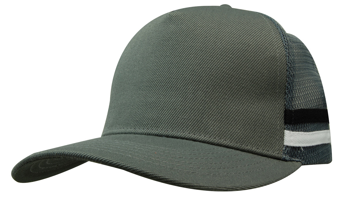 Headwear 3995 American Premium Twill/Mesh Deep Fit Trucker with Stripes - Charcoal/Black/White