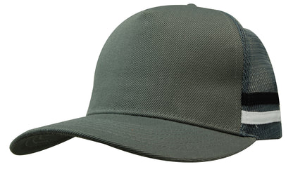 Headwear 3995 American Premium Twill/Mesh Deep Fit Trucker with Stripes - Charcoal/Black/White