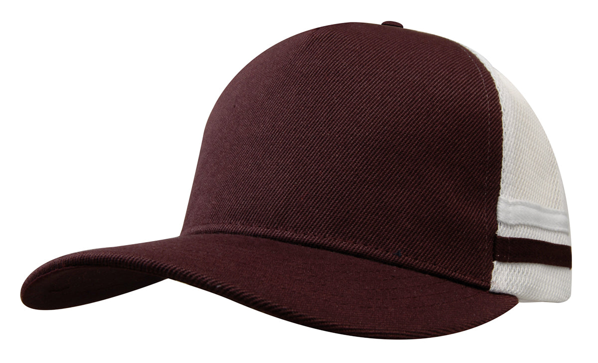 Headwear 3995 American Premium Twill/Mesh Deep Fit Trucker with Stripes - Maroon/White/Maroon