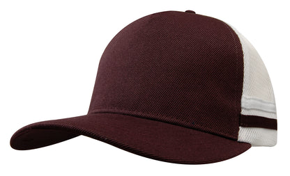 Headwear 3995 American Premium Twill/Mesh Deep Fit Trucker with Stripes - Maroon/White/Maroon