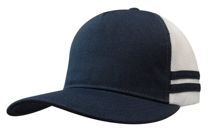 Headwear 3995 American Premium Twill/Mesh Deep Fit Trucker with Stripes - Navy/White/Navy