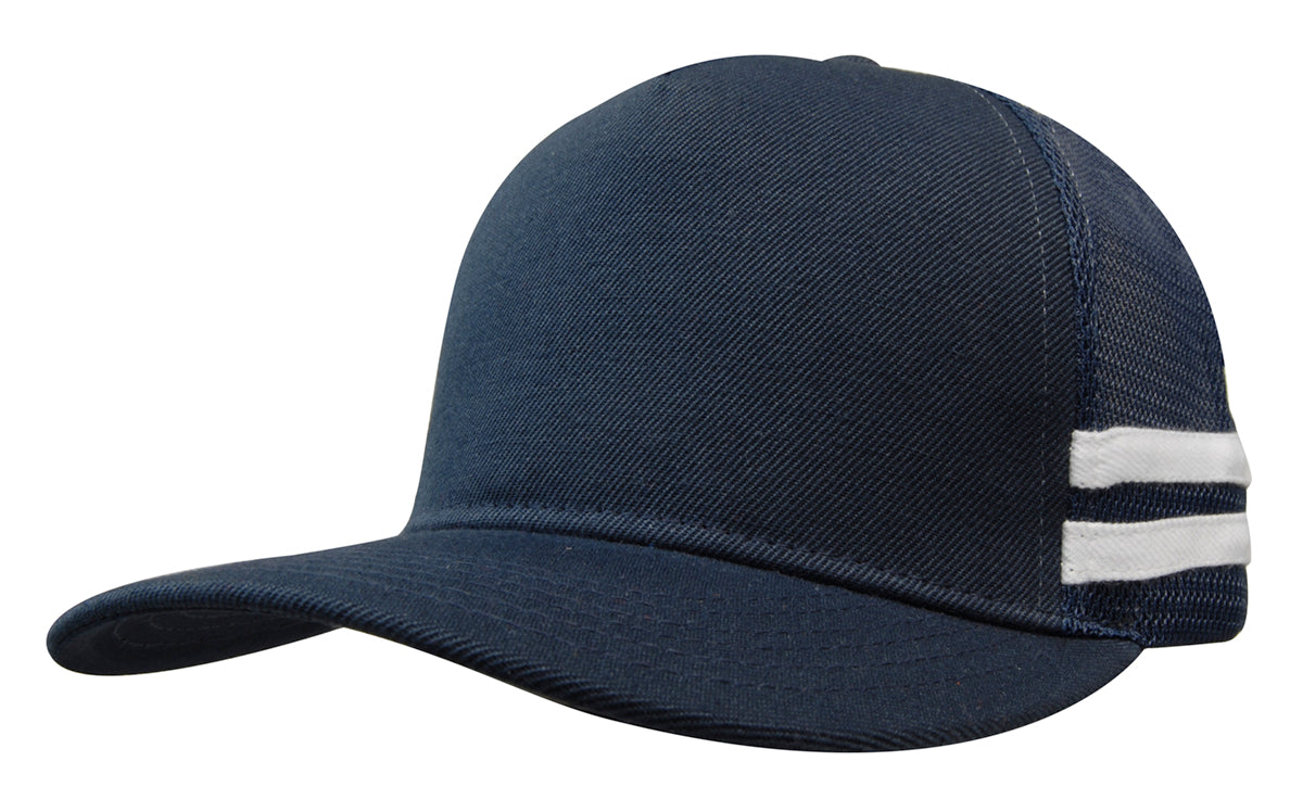 Headwear 3995 American Premium Twill/Mesh Deep Fit Trucker with Stripes - Navy/White