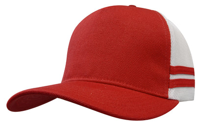 Headwear 3995 American Premium Twill/Mesh Deep Fit Trucker with Stripes - Red/White/Red