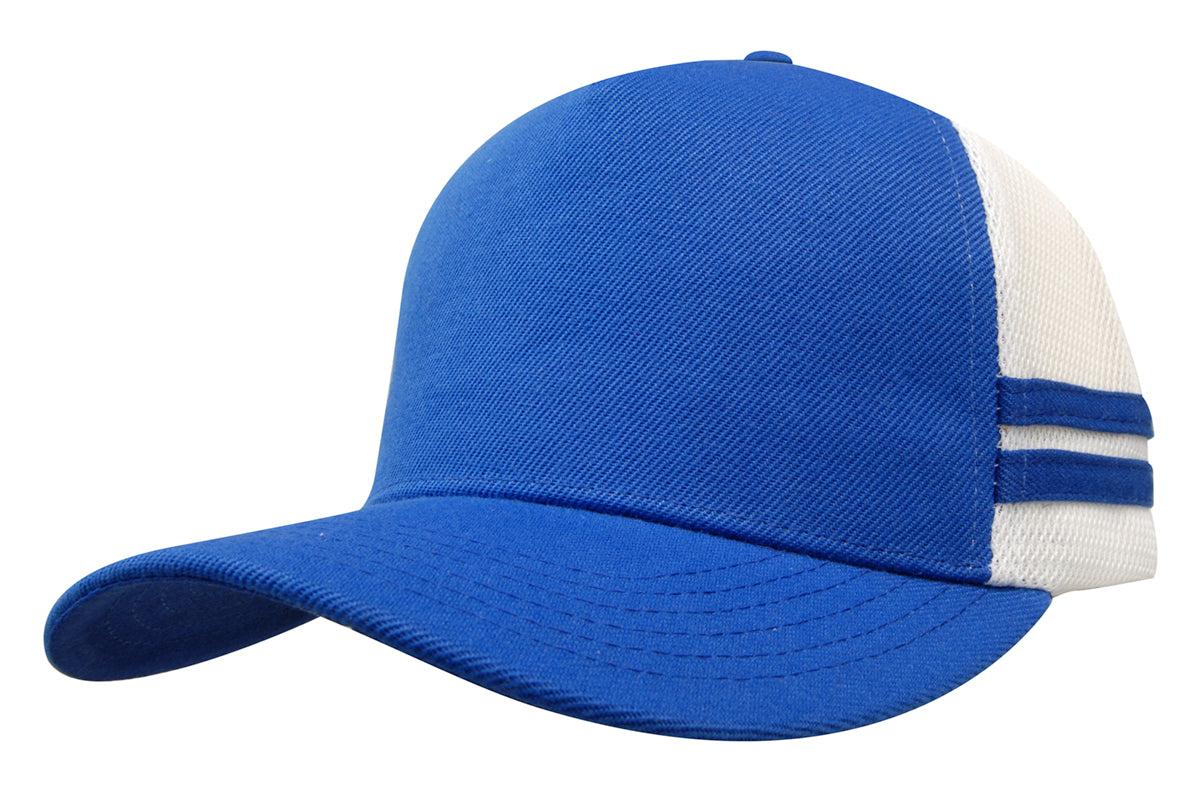 Headwear 3995 American Premium Twill/Mesh Deep Fit Trucker with Stripes - Royal/White/Royal