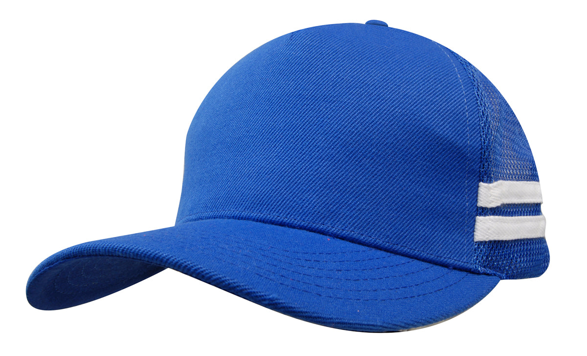 Headwear 3995 American Premium Twill/Mesh Deep Fit Trucker with Stripes - Royal/White