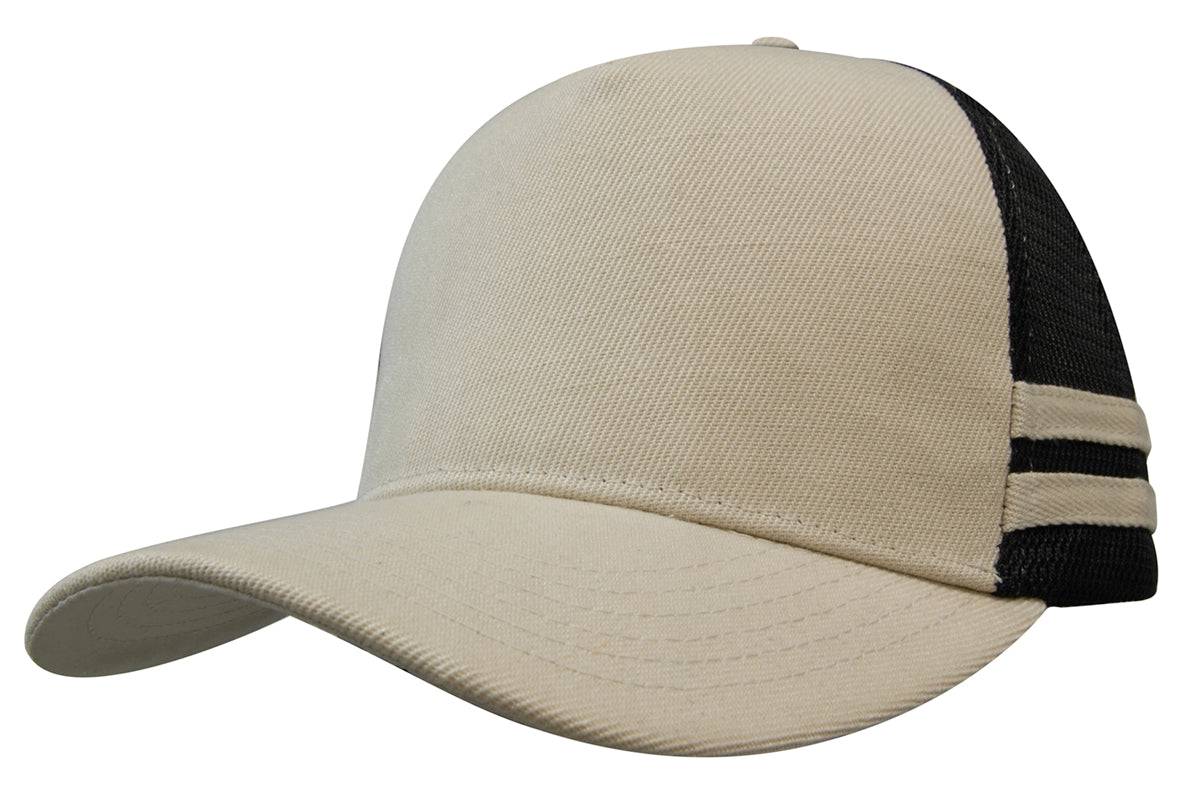 Headwear 3995 American Premium Twill/Mesh Deep Fit Trucker with Stripes - Stone/Black/Stone