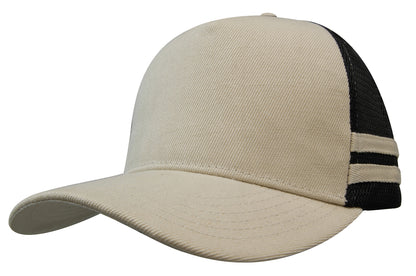 Headwear 3995 American Premium Twill/Mesh Deep Fit Trucker with Stripes - Stone/Black/Stone