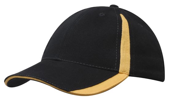 Headwear 4014 Brushed Heavy Cotton with Inserts on the Peak & Crown - Black/Gold