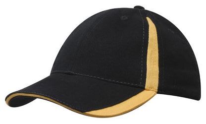 Headwear 4014 Brushed Heavy Cotton with Inserts on the Peak & Crown - Black/Gold