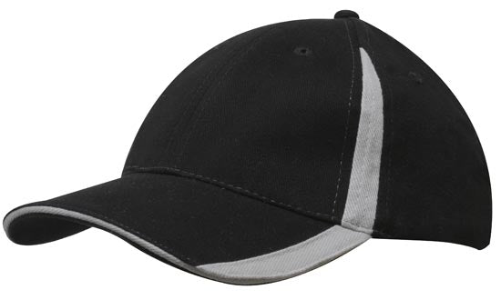 Headwear 4014 Brushed Heavy Cotton with Inserts on the Peak & Crown - Black/Grey