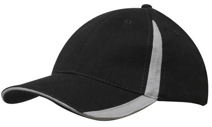 Headwear 4014 Brushed Heavy Cotton with Inserts on the Peak & Crown - Black/Grey