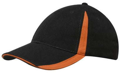 Headwear 4014 Brushed Heavy Cotton with Inserts on the Peak & Crown - Black/Orange