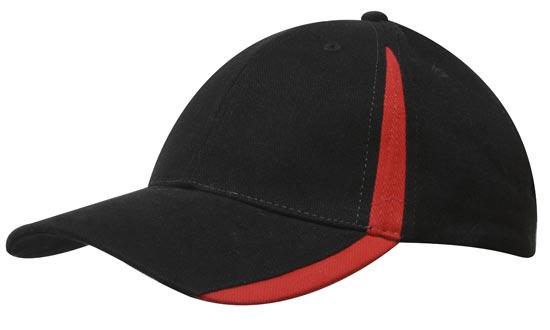 Headwear 4014 Brushed Heavy Cotton with Inserts on the Peak & Crown - Black/Red