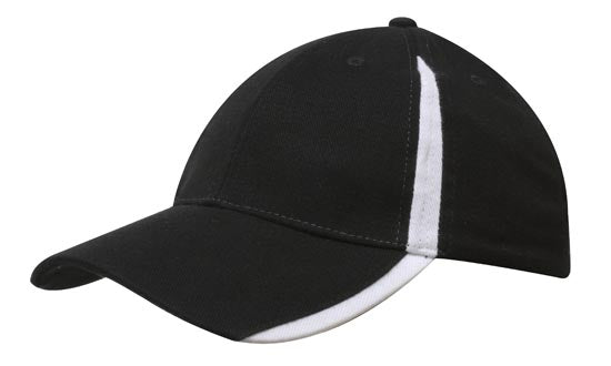 Headwear 4014 Brushed Heavy Cotton with Inserts on the Peak & Crown - Black/White