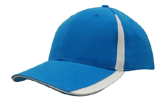 Headwear 4014 Brushed Heavy Cotton with Inserts on the Peak & Crown - Cyan/White