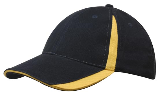 Headwear 4014 Brushed Heavy Cotton with Inserts on the Peak & Crown - Navy/Gold