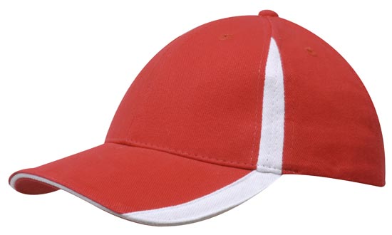 Headwear 4014 Brushed Heavy Cotton with Inserts on the Peak & Crown - Red/White