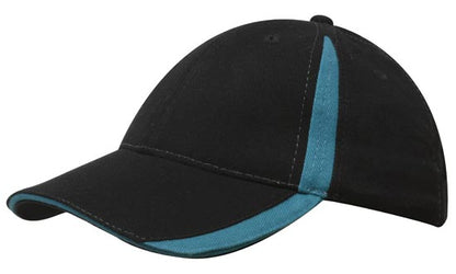 Headwear 4014 Brushed Heavy Cotton with Inserts on the Peak & Crown - Black/Teal