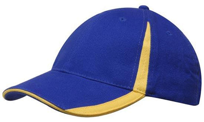 Headwear 4014 Brushed Heavy Cotton with Inserts on the Peak & Crown - Royal/Gold