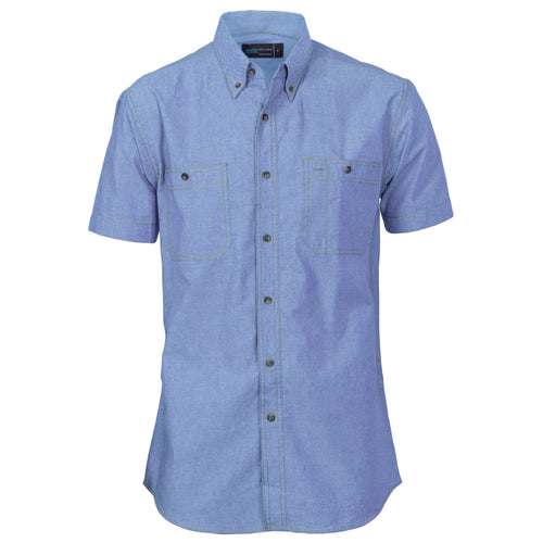 DNC Cotton Chambray Shirt Twin Pocket - Short Sleeve — Chambray
