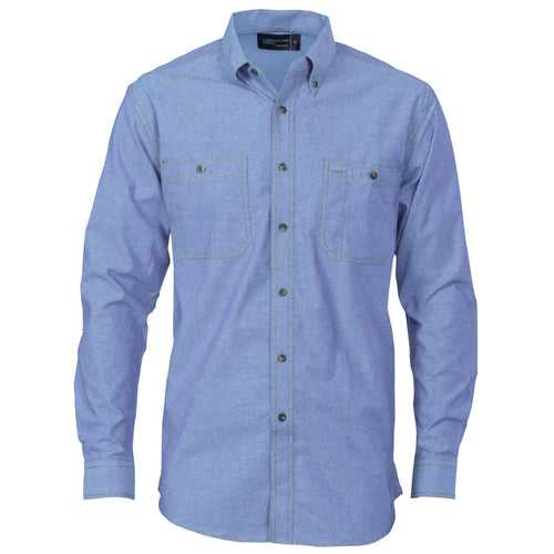 DNC Cotton Chambray Shirt , Twin Pocket - Long Sleeve — Chambray