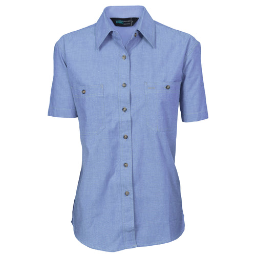 DNC Ladies Cotton Chambray Shirt - Short Sleeve — Chambray