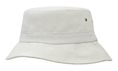 Headwear 4133 Brushed Sports Twill Youth Bucket Hat - White