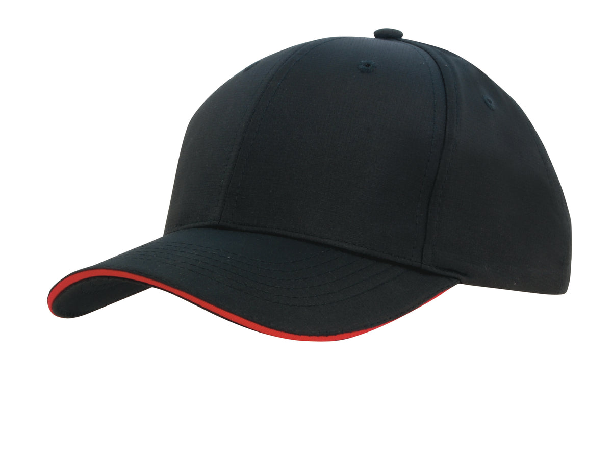 Headwear 4149 Sports Ripstop Cap with Sandwich Trim - Black/Red