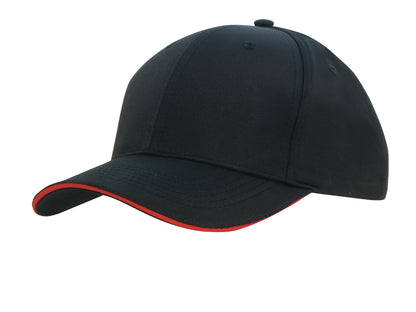 Headwear 4149 Sports Ripstop Cap with Sandwich Trim - Black/Red