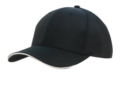 Headwear 4149 Sports Ripstop Cap with Sandwich Trim - Black/White