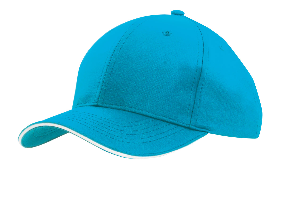 Headwear 4149 Sports Ripstop Cap with Sandwich Trim - Cyan/White