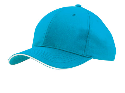 Headwear 4149 Sports Ripstop Cap with Sandwich Trim - Cyan/White
