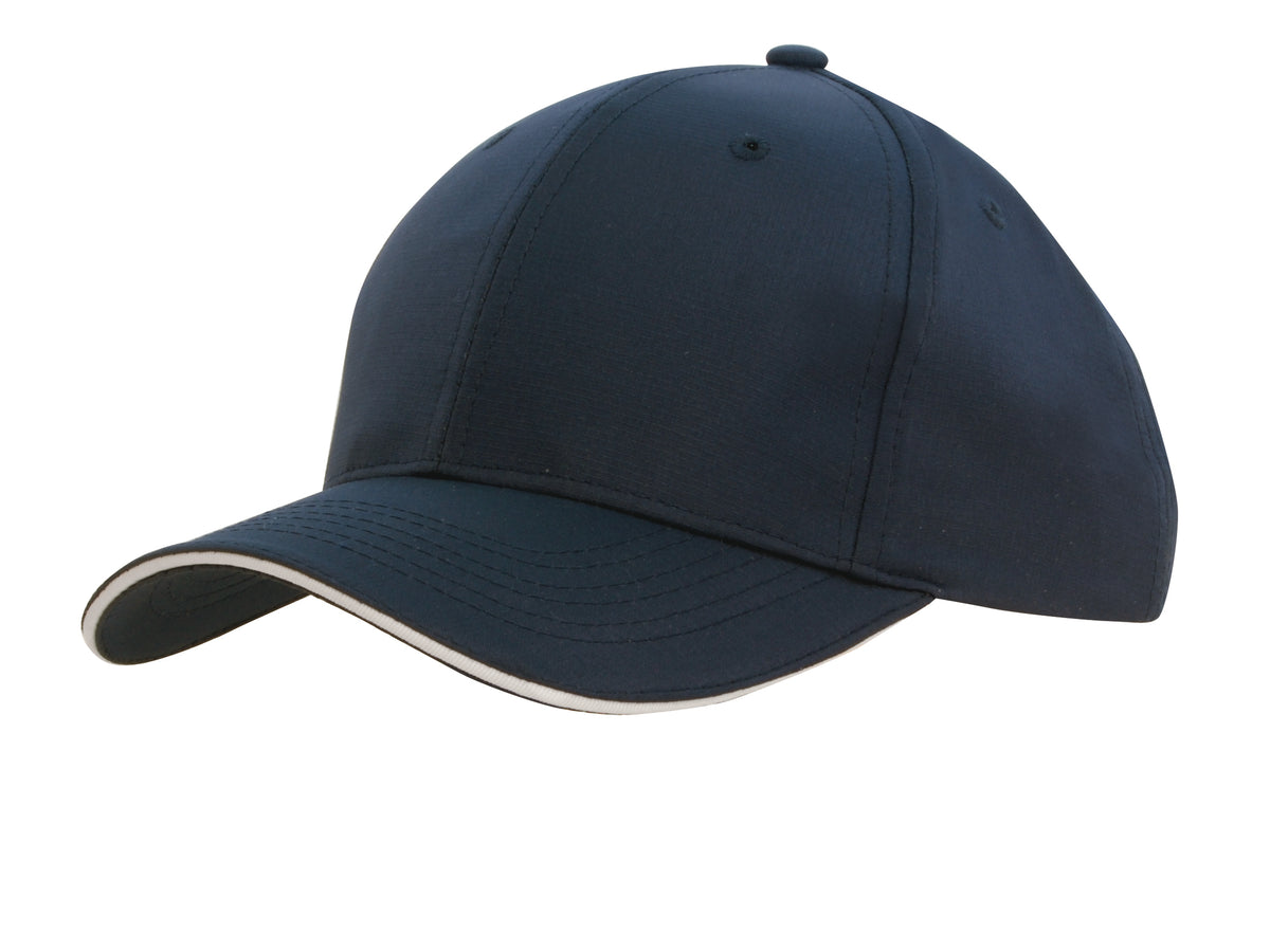 Headwear 4149 Sports Ripstop Cap with Sandwich Trim - Navy/White