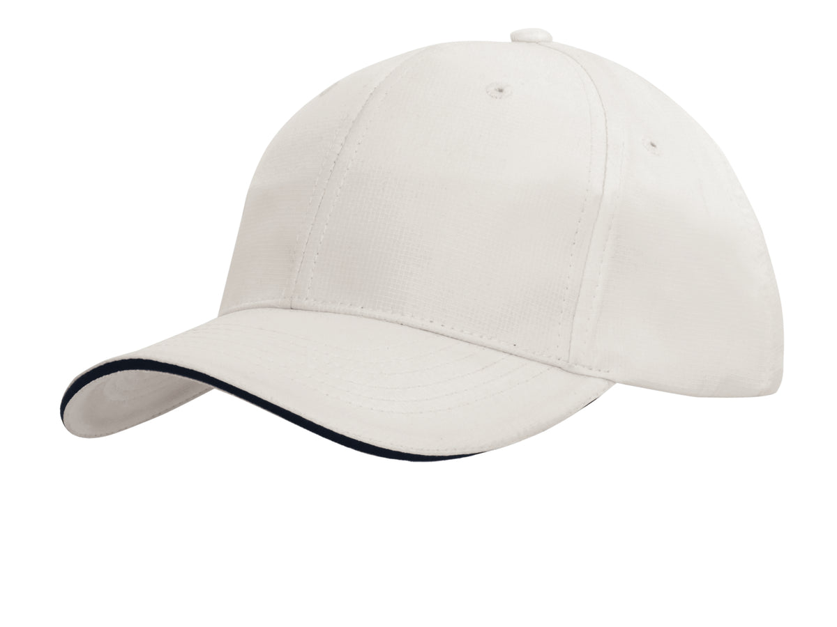 Headwear 4149 Sports Ripstop Cap with Sandwich Trim - White/Navy