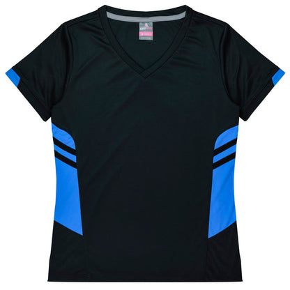 Aussie Pacific 2211 Tasman Women's T-shirt — BLACK/CYAN product view