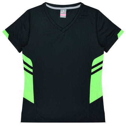 Aussie Pacific 2211 Tasman Women's T-shirt — BLACK/NEON GREEN product view