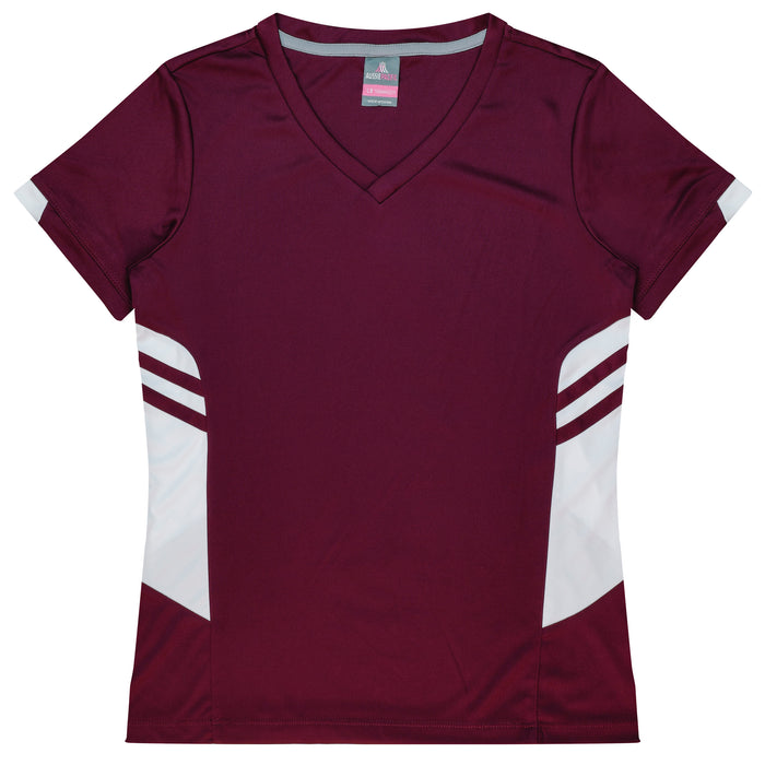 Aussie Pacific 2211 Tasman Women's T-shirt — MAROON/WHITE product view