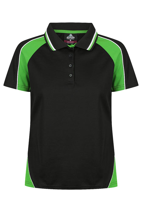 Aussie Pacific 2309 Panorama Women's Polo — BLACK/KAWA GREEN/WHITE product view