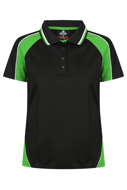 Aussie Pacific 2309 Panorama Women's Polo — BLACK/KAWA GREEN/WHITE product view