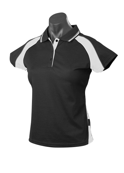 Aussie Pacific 2309 Panorama Women's Polo — BLACK/WHITE/ASHE product view