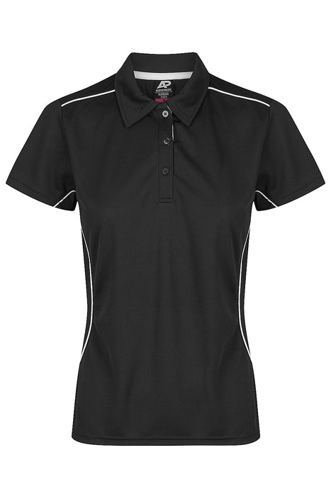 Aussie Pacific 2323 Kuranda Women's Polo — BLACK/WHITE product view