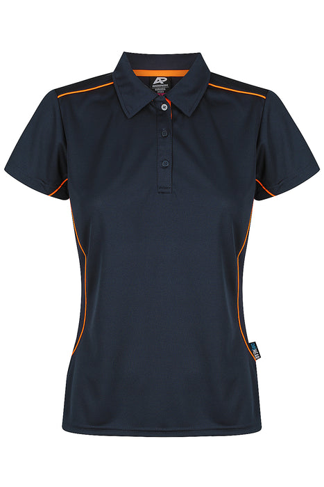 Aussie Pacific 2323 Kuranda Women's Polo — NAVY/FLURO ORANGE product view