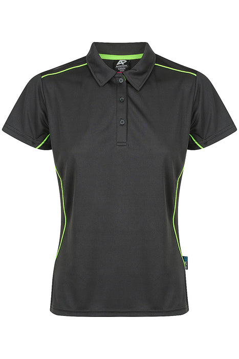 Aussie Pacific 2323 Kuranda Women's Polo — SLATE/FLURO GREEN product view