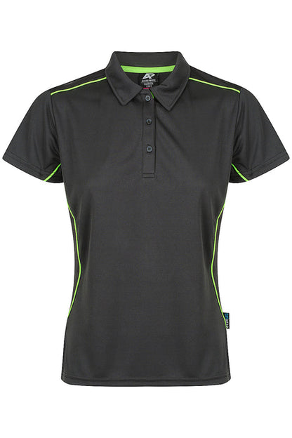 Aussie Pacific 2323 Kuranda Women's Polo — SLATE/FLURO GREEN product view