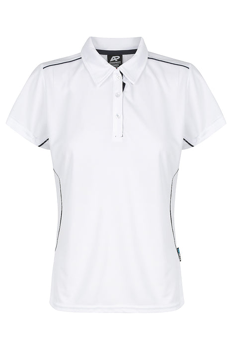 Aussie Pacific 2323 Kuranda Women's Polo — WHITE/NAVY product view