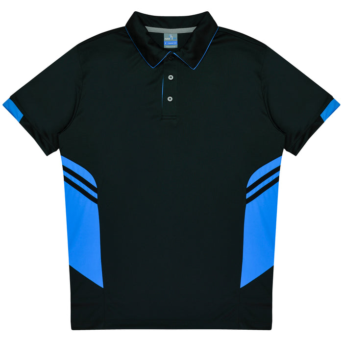 Aussie Pacific 3311 Tasman Kids' Polo — BLACK/CYAN product view