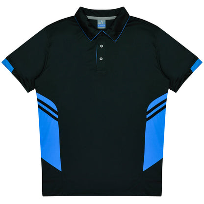 Aussie Pacific 3311 Tasman Kids' Polo — BLACK/CYAN product view