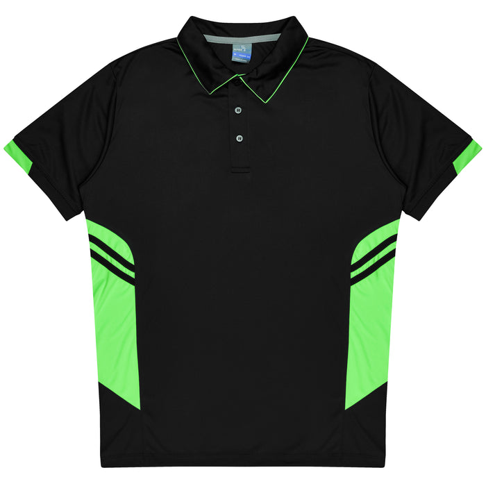 Aussie Pacific 3311 Tasman Kids' Polo — BLACK/NEON GREEN product view