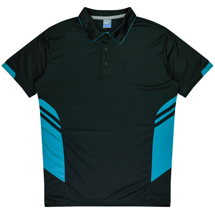 Aussie Pacific 3311 Tasman Kids' Polo — BLACK/TEAL product view