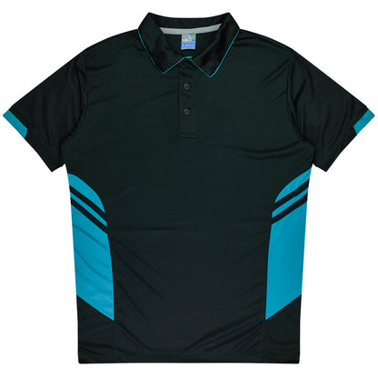 Aussie Pacific 3311 Tasman Kids' Polo — BLACK/TEAL product view